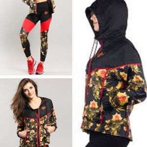 🚨SET Nike Floral Track XS Windbreaker w/ Hood & Matching Leggings - Red Combo